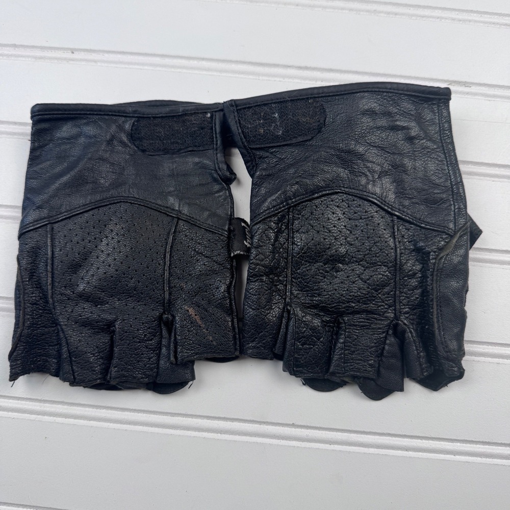 Fuel Fingerless Motorcycle Riding Gloves Mens XL Black Leather